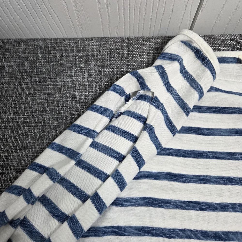 Jane & Delancey Navy White Striped Tie Sleeve Top L Nautical Coastal